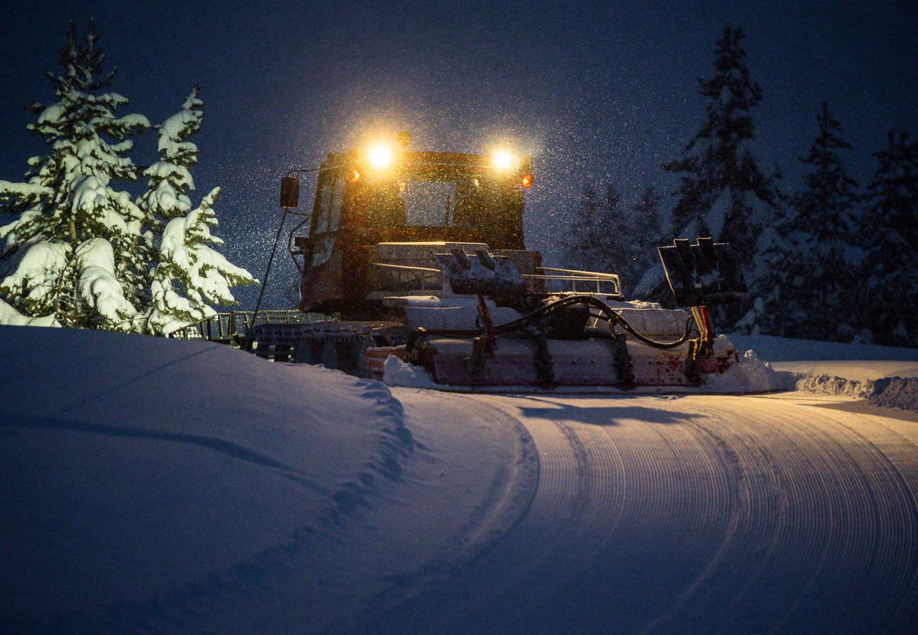 Nordic ski trails at Crested Butte being groomed at night