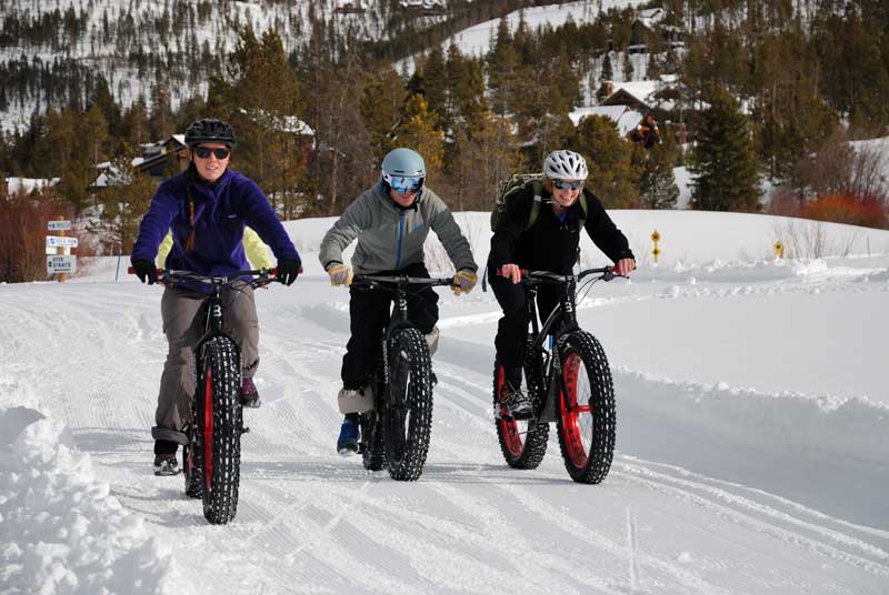 People fat biking at Gold Run Nordic Center